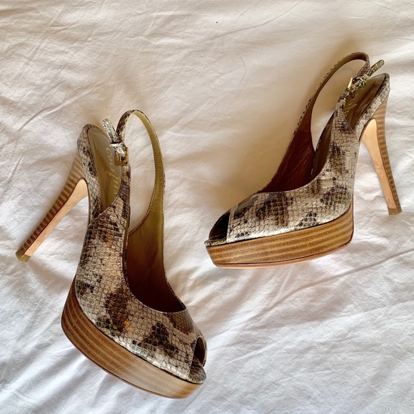 Cole Haan Shoes - Cole Haan peep toe slingback snakeskin heels